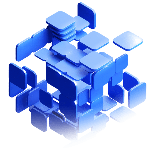 Abstract 3D modular tiles representing secure, composable enterprise AI infrastructure