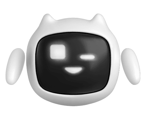 Friendly 3D AI agent mascot with a smiling, winking expression