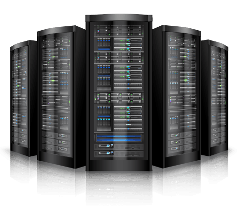 Row of enterprise server racks representing private infrastructure and scale