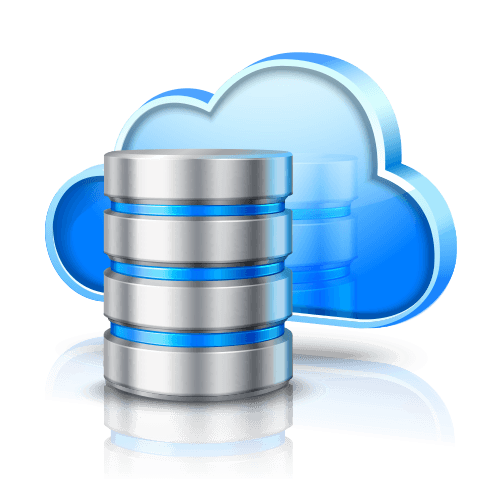 Stylized cloud and database stack representing secure data and deployment services